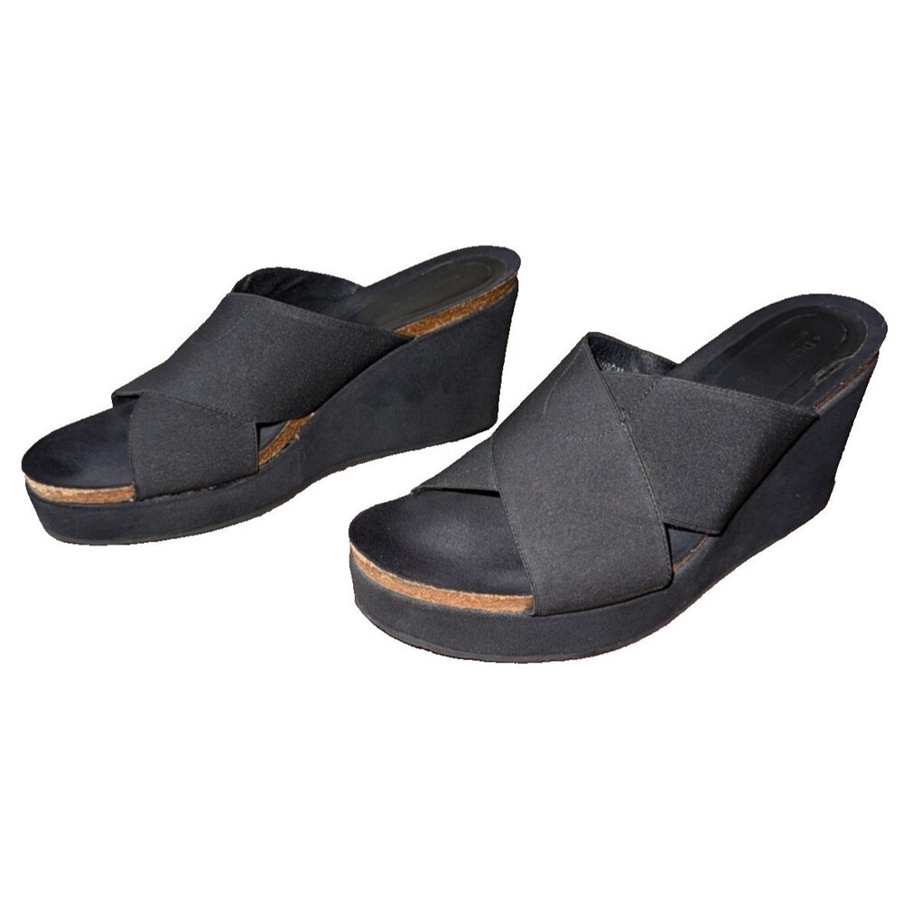 Donald J Pliner Bonbon Black Stretch Cork Suede Wedge Comfort Sandals 9M Spain